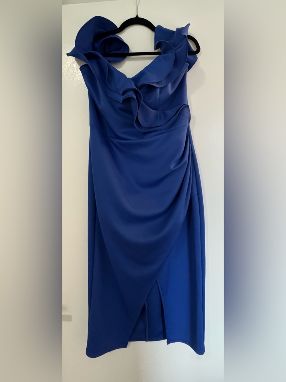 Lipsy London Indigo Blue Ruffle Midi Dress Size US 12 - Wedding Guest - Picture 2 of 6